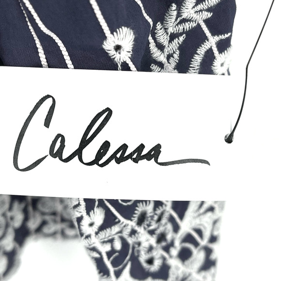 New Calessa Blue Stripe Embroidered Floral Tunic Top Shirt Size PL Petite Large - Picture 6 of 6